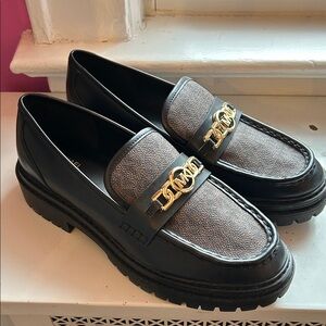 Michael Kors Black and Brown Loafers with Gold Detail